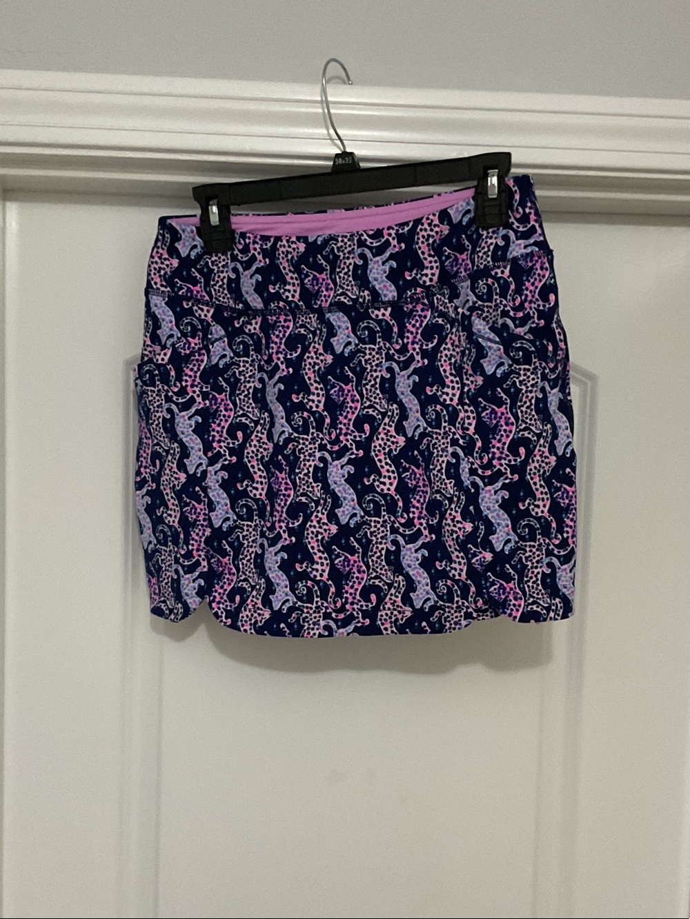 Lilly Pulitzer Navy Mini Skirt with Pink and Light Blue Print